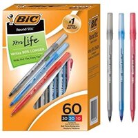 Bút bi BIC Round Stic Xtra Precision Stick Ballpoint Pen 1mm Assorted (hộp 10/36/60 cây)
