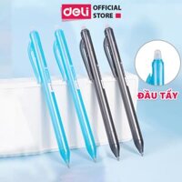 Bút Bi Gel Bấm Bút Mực Xóa Được Văn Phòng Deli Ngòi 0.5mm Học Sinh,  Mực Đều Nét Chữ Đẹp - XanhĐen - 1 chiếc - Mực xanh