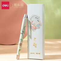 Bút bi kim loại Deli S167 Summer Palace, bút gel phong cách Trung Quốc, quà tặng bút chữ ký màu đen, hộp quà 0.5mm OQTA
