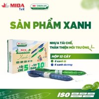 Bút bi màu xanh lá, xanh dương MIDATEK 12 cây/ hộp, nguyên liệu nhựa tái chế thân thiện môi trường