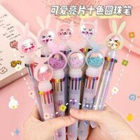 Bút bi mười màu, bút bi hoạt hình nhiều màu, bút đa chức năng có thể thu vào, bút gel tất cả trong một, xanh, đen, đỏ