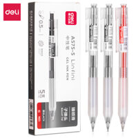Bút Bi Nước Mực Gel Bấm Ngòi 0.5mm Deli - Có Ngòi Thay Thế Viết Trơn Đều Phù Hợp Ghi Chép Văn Phòng Học Sinh Sổ Tay - A575 - Set 4 bút đen 1 bút đỏ - 1 cây