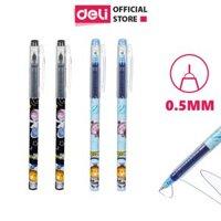 Bút bi nước mực gel học sinh ngòi bi 0.5mm Deli - Màu xanh đen - Họa tiết đáng yêu - Viết đều trơn tru lâu hết mực - EG31 - Đen - 1 chiếc