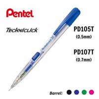Bút chì kim Pentel viết chì bấm giữa thân nhựa trong TECHNICLICK PD105T/ PD107T nét 0.5/ 0.7mm