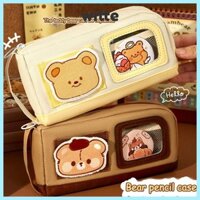 Bút chì WITTE, Capibara / Gấu bơ / Túi đựng bút vải gấu trúc, Túi văn phòng phẩm nhiều lớp dung tích lớn dành cho học sinh