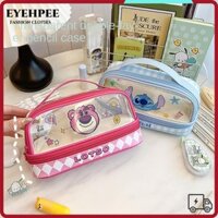 Bút chì YEHPEE Stitch Lotso, Túi văn phòng phẩm trong suốt đa chức năng dung tích lớn, Hộp bút PU + PVC màu đỏ hồng xanh