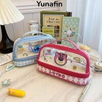Bút chì YUNAFIN Stitch Lotso, Túi văn phòng phẩm trong suốt PU + PVC dung tích lớn, Hộp bút đa chức năng màu đỏ hồng xanh