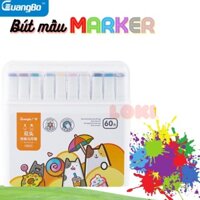 Bút dạ màu marker thân lớn 2 đầu GuangBo 5 cỡ 12-24-36-48-60 màu GUBH02220-24,bút dạ mầu Marker cao cấp hộp nhựa -LOKI