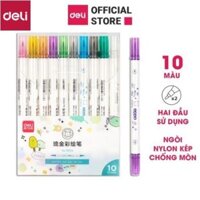 Bút dạ quang caligraphy hai đầu đi nét Deli - màu nhũ - hộp 10 chiếc - 70704 [Deli]