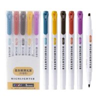 Bút đánh dấu huỳnh quang cho sinh viên, bút highlighter hai đầu, bút đánh dấu điểm chính màu sắc, bút huỳnh quang phong cách Nhật Bản, thay thế cho Zebra, bút đầu tròn giá rẻ