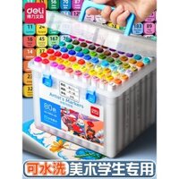Bút đánh dấu không độc hại cho trẻ em Deli, 48 màu, bút màu nước đặc biệt cho học sinh, 80 màu, 36 màu, bộ bút nghệ thuật hai đầu cho trường tiểu học, bút nhanh khô không chảy máu CJ