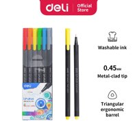 Bút đi nét Deli - Ngòi bọc kim loại 0.45mm - Mực có thể rửa được - EQ900 - 6 màu - EQ900-06