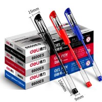 Bút gel nắp đậy 0.5mm Deli - viết được lên tới 400mm - Xanh đỏ  đen - E6600S - Màu đen 5 chiếc