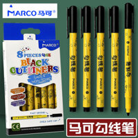 Bút kẻ đường màu đen Marco cho học sinh tiểu học, bút vẽ nghệ thuật nước, bút đánh dấu đường viền hai đầu
