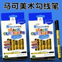 Bút kẻ đường màu đen Marco cho học sinh tiểu học, bút vẽ nghệ thuật nước, bút đánh dấu đường viền hai đầu