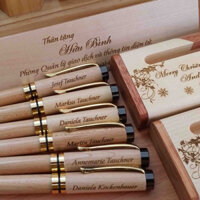 Bút ký gỗ, bút gỗ khắc tên có nắp (Bút dạ bi) + kèm hộp mica