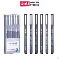 Bút kỹ thuật đi nét nhiều ngòi màu đen Deli - kháng nước - vẽ caligraphy phác thảo - bộ 6 chiếc  - S573 - Deli