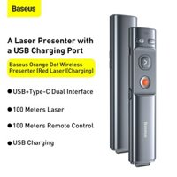 Bút Laser trình chiếu Baseus Orange Dot Wireless Presenter cho Laptop (100m. 2.4Ghz USB/Type C Receiver, Wireless)