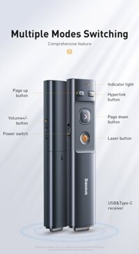 Bút Laser trình chiếu Baseus Orange Dot Wireless Presenter Standard Version cho Laptop Macbook 100m. 2.4Ghz USBType C Receiver, Wireless Remote Control, Red Laser Pointer Presenter - Hàng chính hãng - Ghi