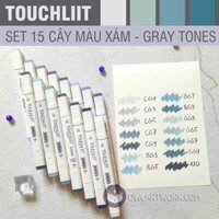 Bút marker Touchliit 6, set 15 cây màu xám – Tặng kèm túi vải