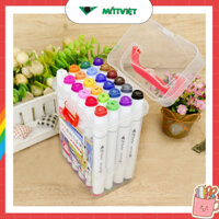 Bút màu Marker thân to 2 đầu nhựa quai đỏ bút dạ màu hộp nhựa 12/24 màu chống thấm, an toàn dành cho học sinh, họa sĩ