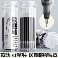Bút nút bấm ST, nạp lại bút gel khô nhanh dung tích lớn, màu đen 0.5mm, bút nút bấm đầu bầu, bút thi đặc biệt, bán buôn bút bi thi sinh viên màu xanh đỏ