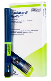 Bút tiêm Insulatard FlexPen 100IU/ml Novo Nordisk điều trị bệnh đái tháo đường (hộp 5 cây)