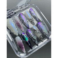 [Butterfly Nail] Bộ Móng Giả Y2K - Nail Chrome Bạc Tím Ánh Gương Kiểu Dáng Cyberpunkơng Y2K