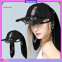 Buym Mũ bóng chày Denim bền bỉ Mũ bóng chày thoải mái Mũ bóng chày Denim phong cách Punk đậm với tai thỏ 3d và nhẫn kim loại Phụ kiện thời trang dạo phố hợp thời trang cho Đông Nam