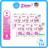 [BVS SENSI TRẮNG KHÔNG CÁNH 23CM] LỐC 6 GÓI 8 MIẾNG Băng Vệ Sinh Mặt Bông Diana Sensi Siêu Mỏng KO Cánh 23CM - NHI.TN