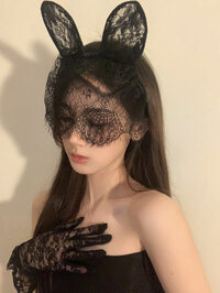 Bxa Halloween Mũ Đội Đầu Hallowee Ren Đen Tai Thỏ Tay Cầm Mắt Truyền Termid Cos Beast Tai