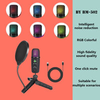 By BM-502 Micro Điện Dung RGB Micro Giảm Tiếng Ồn Chuyên Nghiệp USB Trò Chơi Trực Tiếp Ghi Âm Nhạc Micro Để Bàn