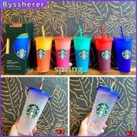 Byssherer Cốc Vại Hình Ngôi Sao Có Thể Tái Sử Dụng Cốc Lạnh Đổi Màu Cốc Starbuck Cốc Nhựa Có Nắp Đậy