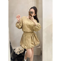 [BYTRINNIE] Set, set áo tay bồng kèm chân váy màu nâu cạp thường