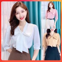 💥[C025] Áo SƠ MI KIỂU NỮ CỘT NƠ CỔ tay lửng hàng Quảng Châu xinh xắn cực HOT - kholenqc