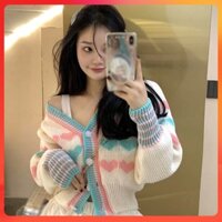 💥[C095] Khoác len Montoghi Dệt kim QC CARDIGAN SỌC NGANG TRÁI TIM Quảng Châu - kholenqc