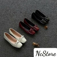 C12 - Giày búp bê xinh đẹp Mũi Vuông Đế Dẻo Da Mềm Phối Nơ Đi Êm Chân