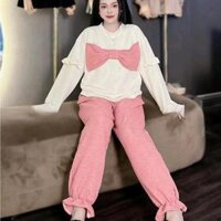 C16 (45-60kg) Đồ Bộ thun xốp nhật tay dài phối nơ quần lai bèo