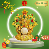 C27 - Tháp tỏi tài lộc ông địa đẹp, đĩa tỏi thần tài đậu ngũ sắc túi vàng có đèn led - TỎI CÁT TƯỜNG