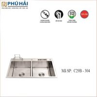 C29B-304- Chậu khối 2 hộc đều 8245(304) Dắt dao, dắt thớt