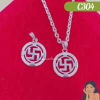 C304 Mặt dây chuyền vòng tròn chữ Vạn Tứ Phương Bạc thật nguyên chất Thiên Cát