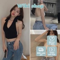 [C311] Áo croptop 3 lỗ cổ polo hở lưng cài cúc sexy - Áo croptop nữ khoét nách hở lưng chất thun freesize