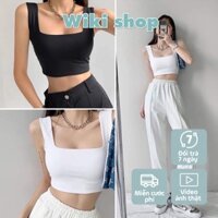 [C316] Áo croptop cổ vuông đen trắng - Áo croptop khoét nách 2 màu đen trắng freesize phom ôm chất thun co giãn - Hàng m