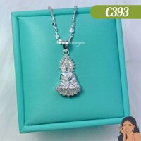 C393 Mặt dây chuyền Phật A Di Đà tọa thiền đính đá Bạc thật Thiên Cát s950