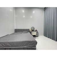 C50-Bộ ốp trang trí đầu giường bọc da màu xám đậm hiện đại ( hình ảnh do khách yêu cung cấp )