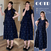 C66162 # Thai Sản Đầm Maxi Thêu Hàn Quốc Nơ Rời Nữ Quần Áo Bà Bầu Mang Thai Midi Đầm Thai Sản