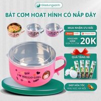 Ca Ăn Mì Giữ Nhiệt Có Nắp Và Quai Chống Nóng Hello Girl 350ml - Bát Ăn Cháo Inox 2 Lớp Cách Nhiệt Kèm Nắp