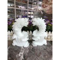 Cá Chép hóa Rồng phong thủy đá cẩm thạch trắng - Cao 20 cm