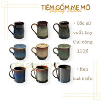 Ca Cốc có quai có nắp hàng vuốt tay thủ công men hỏa biến gốm sứ Bát Tràng