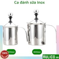 Ca đánh sữa lạnh latte, cappucino, ca tạo bọt sữa cầm tay inox 2 lớp (400 - 800 ml)